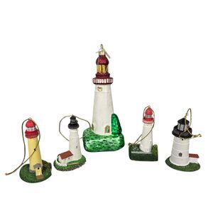 Vtg Lot of 5 Lefton Lighthouse Ornaments Portland Neddick May Marblehead 2000
